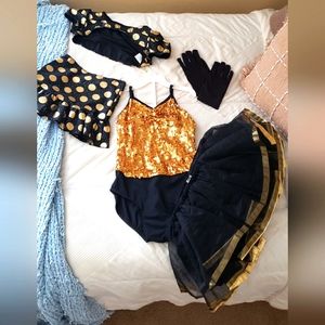 Weissman 5 pc Girl's Dance/Ballet/Tap/Costume Gold/Black Sequins Size MC
